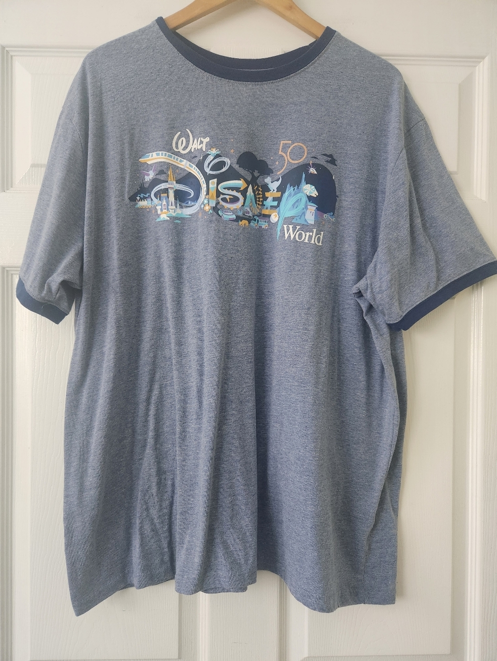 Walt Disney World 50th Anniversary Heather Blue Ringer Tee - Women's XXL